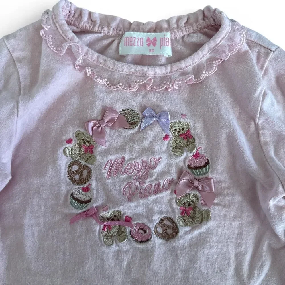 Mezzo Piano Long Sleeve Bear Embroidered Top | Size 90 (2T)